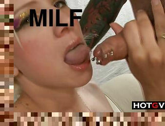 Hot MILF mom lets a young stud with a pierced cock have is way with her