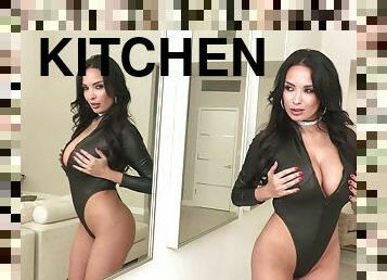 Hardcore kitchen ass fuck with Anissa Kate licking cum off the floor