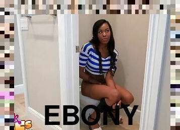 Ebony babe Nadia Jay swallows cum in the bathroom after riding