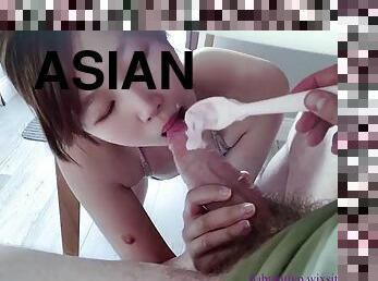 BABYKITTYP - Cute Asian eats cock yogurt and swallows cum