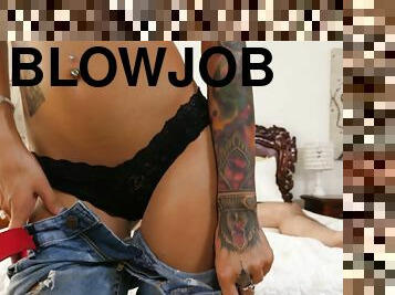Slutty tattooed Latina Kitty Carrera gives a sloppy blowjob POV
