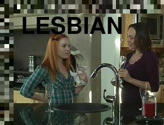 Gentle teen lesbian lovers Raquel Sieb and Dani Jensen in the kitchen