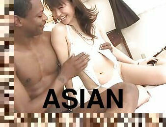 Brunette Asian MILF tries out fucking a black guy for the first time