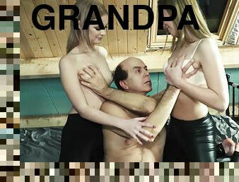 Lucky grandpa has sex with two hot chicks