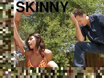 Skinny Brunette Wife AJ Estrada Cuckolds Her Loser Hubby
