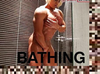 Female Bodybuilder Takes a shower