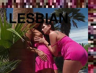 Beach lesbian fuck for stunning babe Aleska Diamond and Sandra Shine