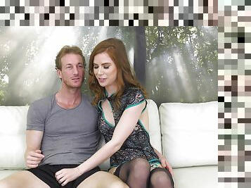 Redhead Pepper Hart wears her stockings and enjoys hardcore one on one