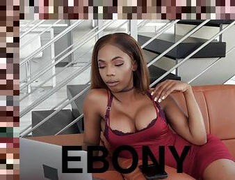 Ebony babe Sarah Banks masturbates before he shoves his dick into her