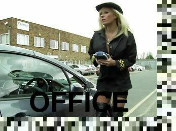 Naughty police officer Michelle Throne makes him pay a ticket with his cock