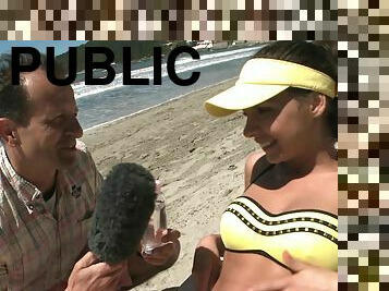 Henessy fucks a local news reporter on a public beach