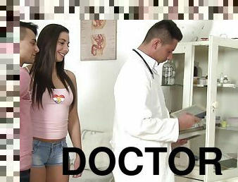 Brunette babe Chrissy Fox fucked at the doctors office in a threesome