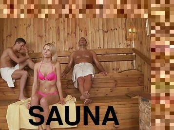 Karina\ Grand likes to fuck with two guys at once in the sauna
