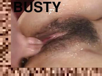 Busty Rei loves cum on her pussy after rough hardcore spectacle