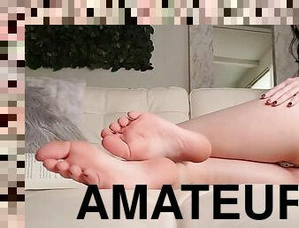 Hot brunette foot fetish play