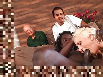 Chocolate stud slamming the pussy of a blonde wife who is not his