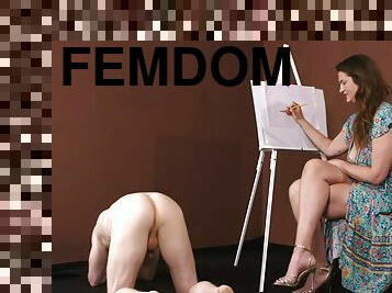 CFNM femdom milf performer jerks off dude cock until intensive load