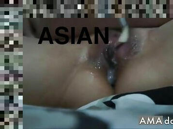 Guy teases and edge plays with asian gf until she cums