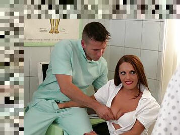 Anal threesome with a nurse Dominica Phoenix and two doctors