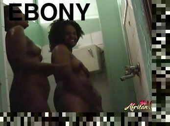 Ebony lesbo couple extremely hot bathroom kissing