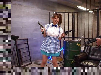 Furumai Aoi wears a hot outfit while being fucked by two men