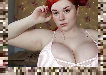 Very buxom BBW with monster tits in solo top tryout