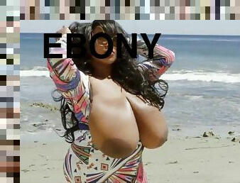 Big Beautiful Breasts - ebony mom Poetry Travis outdoors on the beach