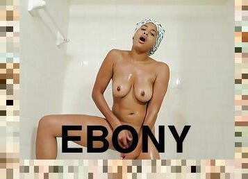 Shower Play - Wet Ebony Shows Striptease in Shower