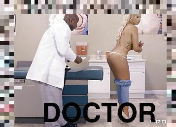 Chocolate doctor cures the sexy blonde with his massive cock