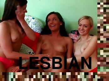 Sensual lesbian threesome with horny teens