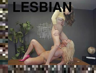 Frisky lesbian MILF pleasures lovely schoolgirl with her tongue