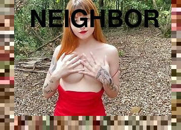 redhead neighbor with big tits breast asking for blowjob