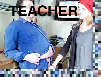 Shop teacher gets to fuck an artsy blonde teen till he cums all over