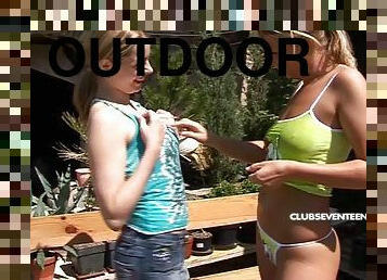 Hotties outdoors getting naked and getting each other off
