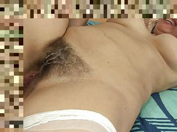 Brunette amateur with a hairy pussy getting bonked close up