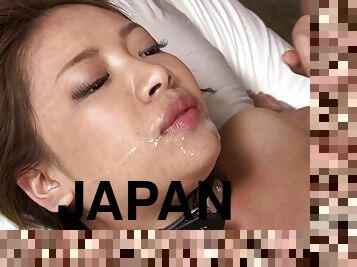 stunning Japanese milf gets facialed after a hard pounding