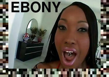 Ebony Porn star with pierced tongue gives massive cock blowjob