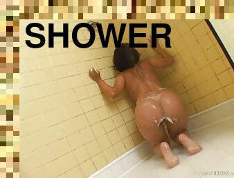 Delanie takes a shower after ardent interracial pounding