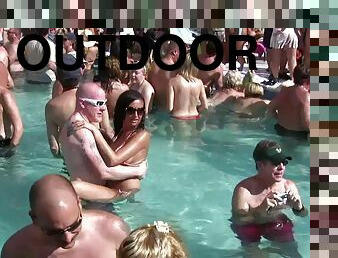 Crazy pool party transforms into flasher's show in reality clip