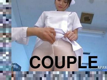 A hot nurse lets her patient play with her pussy through her pantyhose