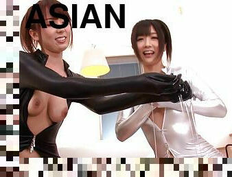 Dynamic Asian pornstars get fucked hardcore in a captivating ffm threesome