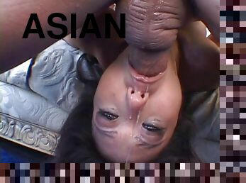 Delectable Asian cowgirl gets a jizz bomb after giving a blowjob