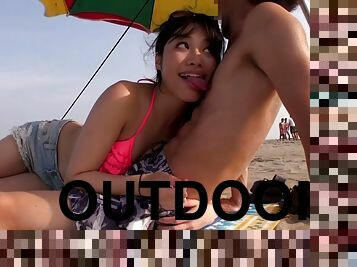 Miki Sunhara gets fucked hardcore on the beach in bikini