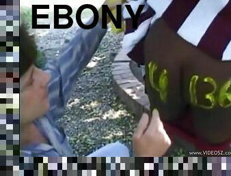 Horny ebony skank gets fucked doggy style in the garden