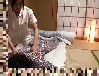 Horny Japanese nurse massaging her husband before getting bonked hardcore in reality shoot