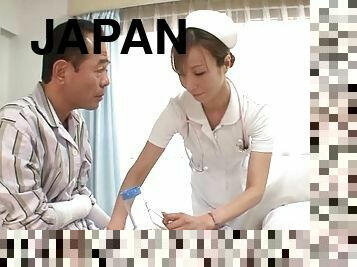 Nasty Japanese nurse sucks a patient's dick in a hospital ward