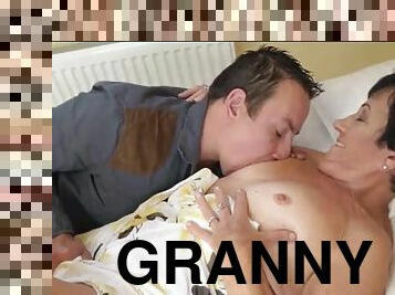 Gran gets fucked, rims young stud and takes a facial
