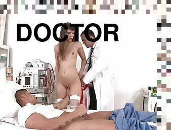 Nasty nurse Susan Ayn enjoys MMF sex with a doctor and a patient
