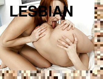 Two bodacious lesbians use their new dildo for sapphic sex