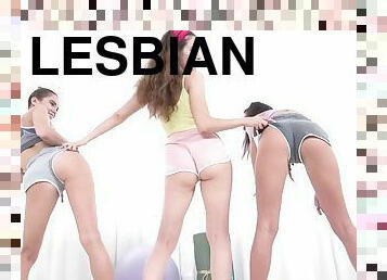 Lesbian brunette spinners all over each other